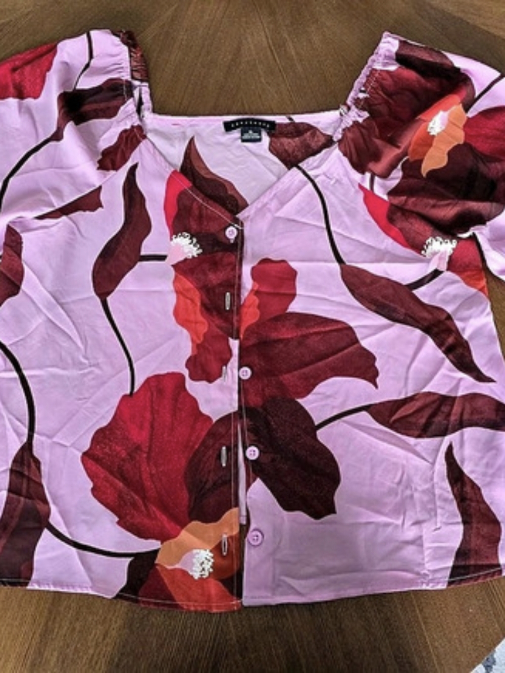 Sanctuary Puff Sleeve Print Button Blouse Pink & Red XL